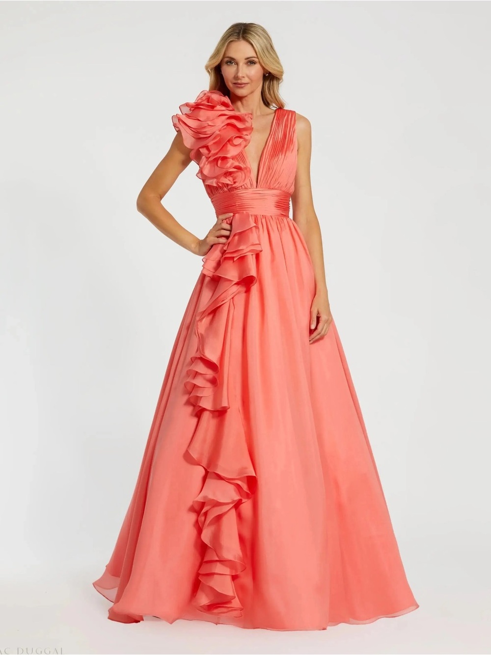 Mac Duggal 48856 Coral Ruffle Evening Gown
